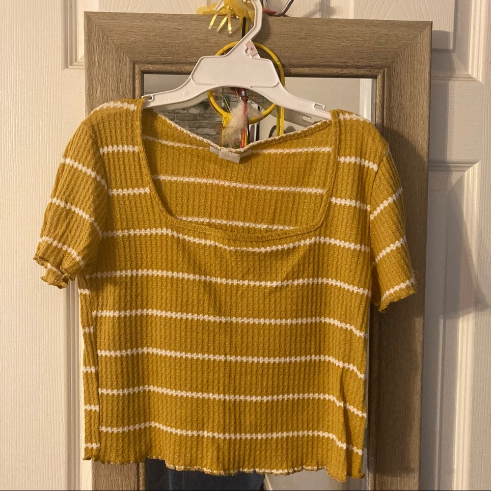 Yellow and white tee